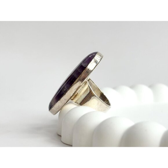 XL Purple Flourite Gemstone Vintage Solitaire Sterling Silver Ring - sz 6 - Picture 3 of 10